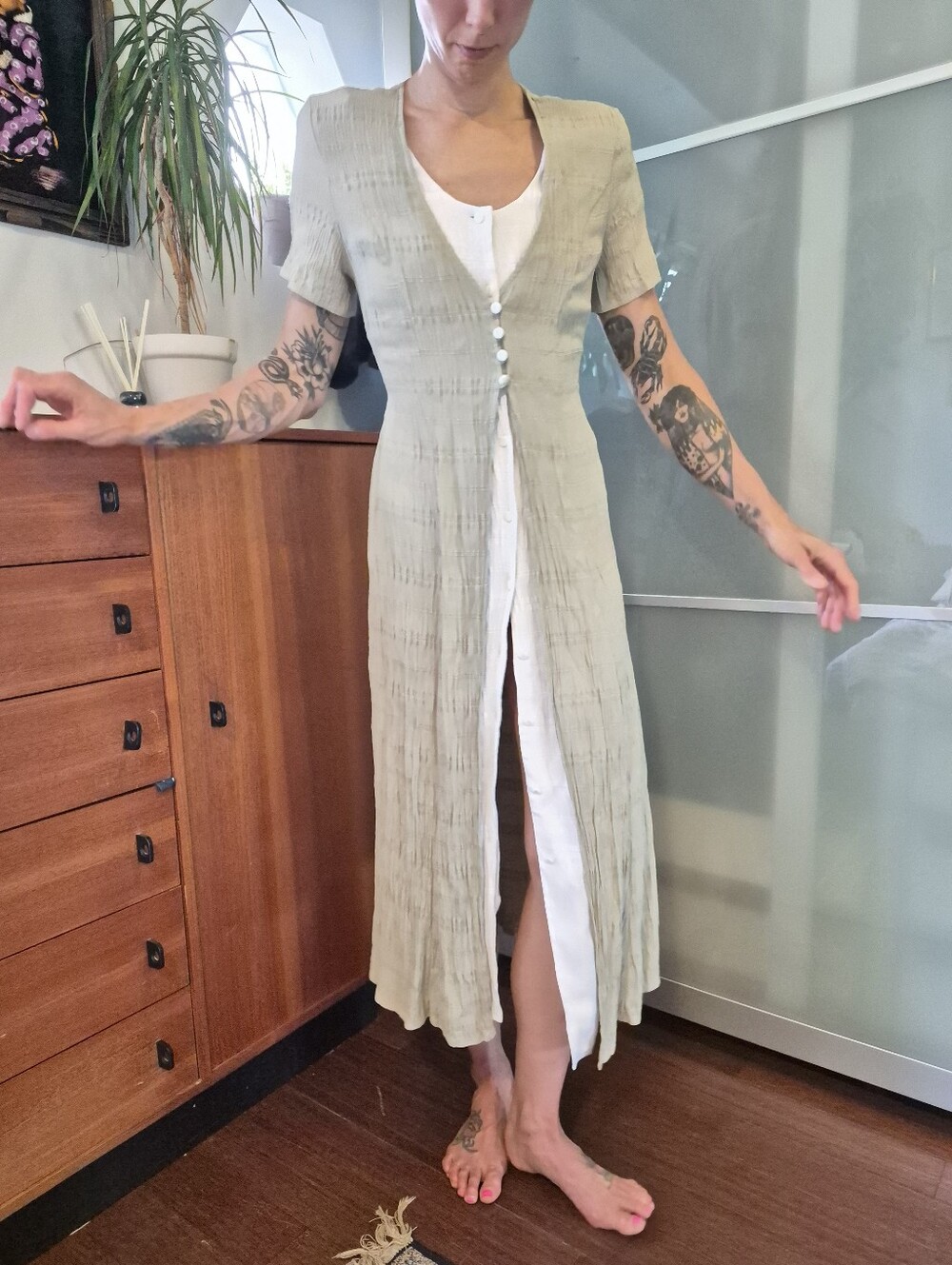 Light Beige Button-Front Maxi Dress - Picture 3 of 6